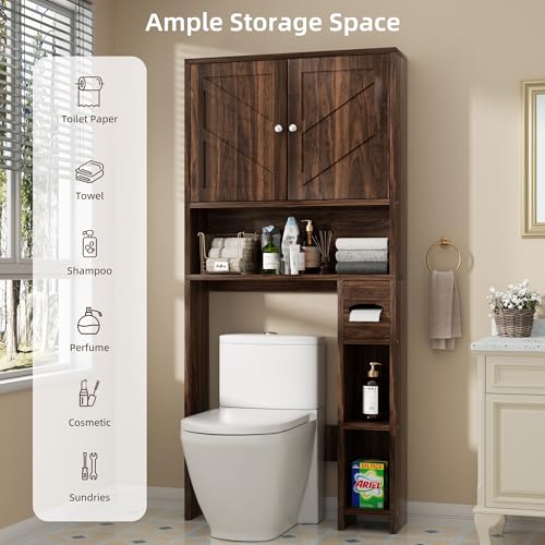 Over the Toilet Storage Cabinet with Adjustable Shelves - Walnut, 65.4" Barn Door