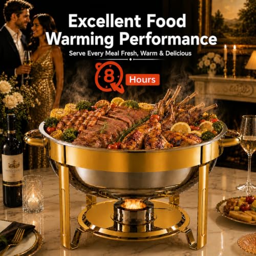 Buffet Chafing Dishes Set - 4 Pack 6QT Stainless Steel with Gold Finish
