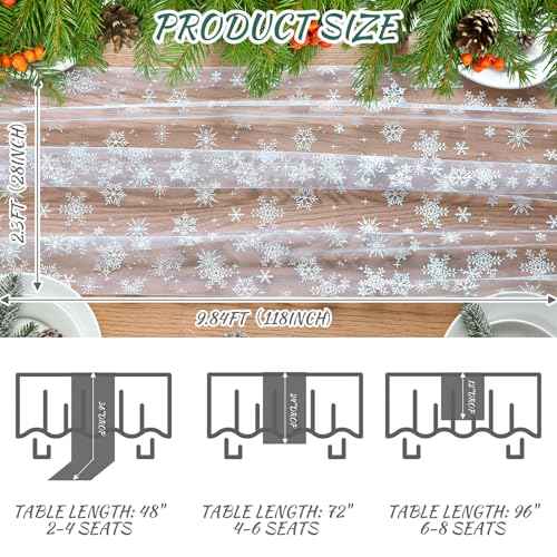 Breling Blue Snowflake Christmas Tulle Table Runner 118'' x 29.5'' Christmas Gauze Table Runner Seasonal Sheer Xmas Winter Holiday Decor for Birthday Festival Party Kitchen Wedding Bridal Shower