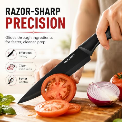 Black 14-Piece Knife Set with Built-in Sharpener and Block – Dishwasher Safe