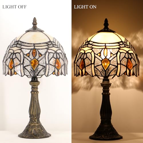 Tiffany Stained Glass Bedside Table Lamp 14.5-inch Accent Light with Antique Bronze Base