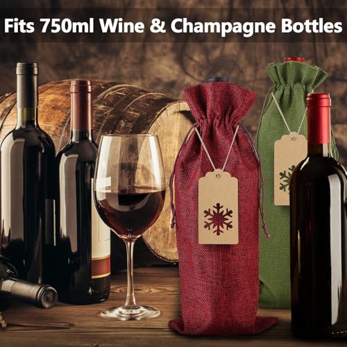 Jute Wine Gift Bags Set — 24 Pcs Burlap Bottle Covers with Drawstring, Ropes & Tags