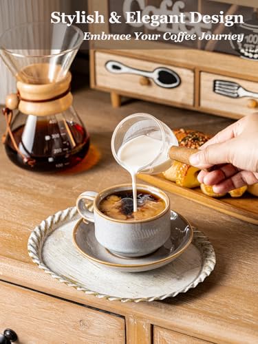 Gomakren 6oz Stackable Cappuccino Cups Set of 4 with Saucers & Stand,