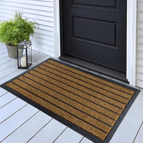 Extra Durable Outdoor Door Mat - 32 x 20 Inch Bright Brown Entrance Rug with Non-Slip Backing