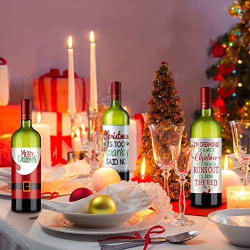 12 Pieces Christmas Wine Label Bottle Stickers Xmas Wine Bottle Cover Gift Set for Christmas Party Holiday Decor Supplies, 6 Styles (Santa Claus Style)