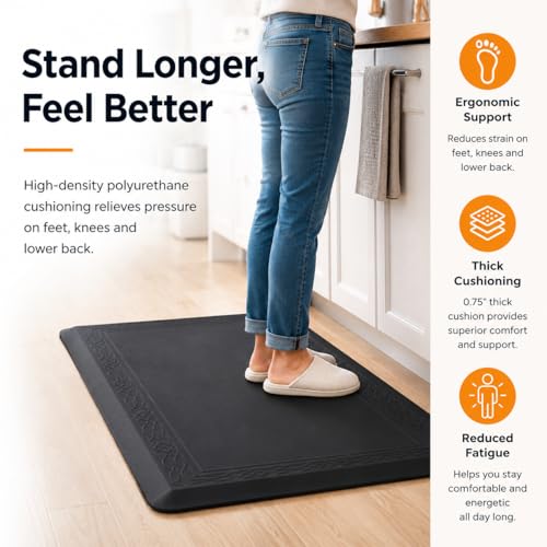 Anti-Fatigue Kitchen Mat 24x60 Inches - Waterproof Non-Slip Standing Desk Runner - Bordeaux Black, Extra Support