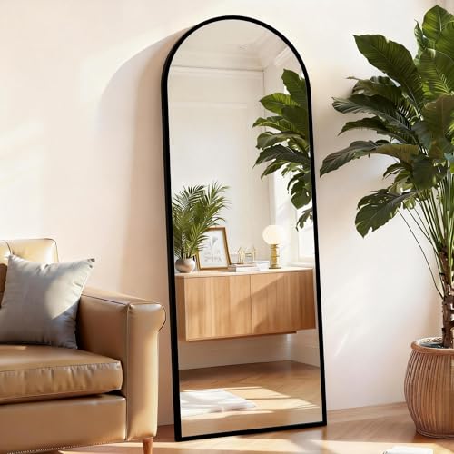 Arched Full Length Floor Mirror 16x59 Inch with Stand - Black