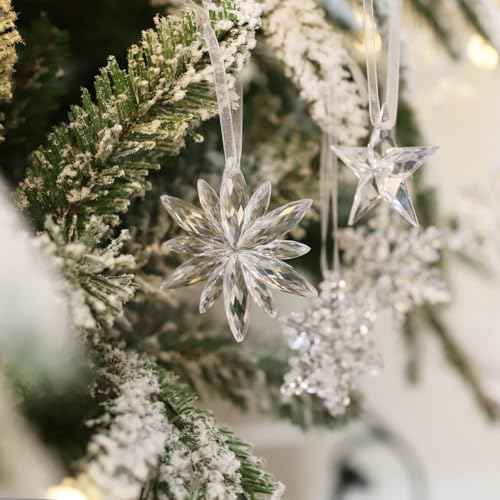 6 Pcs Acrylic Snowflake Ornaments Transparent Crystal Snowflake Christmas Tree Ornaments Pendant, for Christmas Winter Theme Party DIY Decoration, 2.5Inches