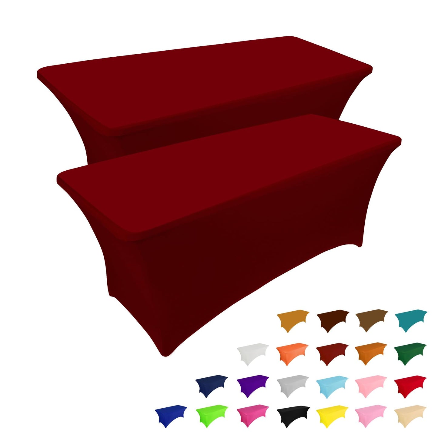 IVAPUPU 2 Pack 8FT Table Cloth for Rectangular Fitted Events Stretch Burgundy Table Covers Washable Cover Spandex Tablecloth Protector for Party, Wedding, Cocktail, Banquet, Festival