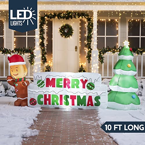 Joiedomi 10 ft Christmas Inflatable Gingerbread Man & Christmas Tree with LEDs