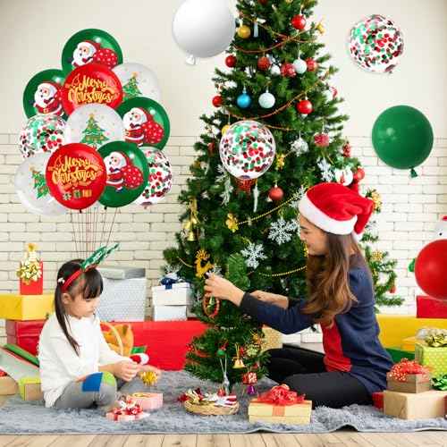 100PCS Christmas Balloons for Party Decorations Xmas Balloons Garland Arch Kit with Red Green Balloon Christmas Tree Santa Claus Latex Balloon for Christmas Party Decor Xmas Birthday party Decorations