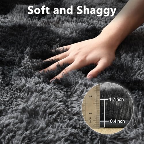 Extra Large Fluffy Tie-Dyed Dark Grey Area Rug 9x12 - Non-Slip Living Room