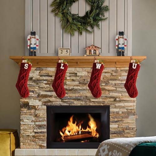 Personalized Burgundy Christmas Stocking 18 Inches with Embroidered Initial U - Classic Holiday Decor