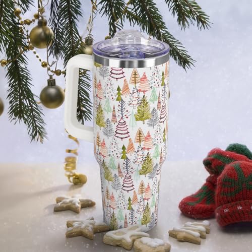 2025 Christmas Tumbler 40oz with Handle & Straw Lid - Leak-Proof Stainless Steel Cup