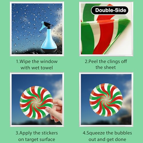 Colorful Christmas Candy Window Clings - 45 Pack Peppermint Holiday Decorations