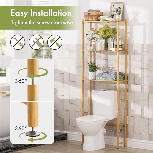 AmazerBath Natural Bamboo Over Toilet Storage Shelf 3-Tier Bathroom Organizer