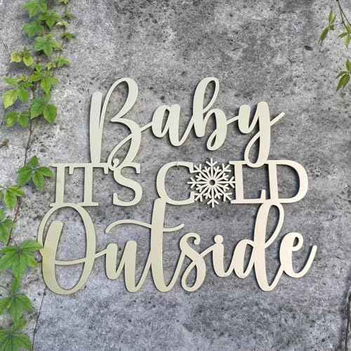 Baby It's Cold Outside Sign for Backdrop,Wooden Baby Shower Sign for Winter Wall Decoration for Gender Reveal Birthday Christmas Party Decorations Supplies(17inch*11.7inch)