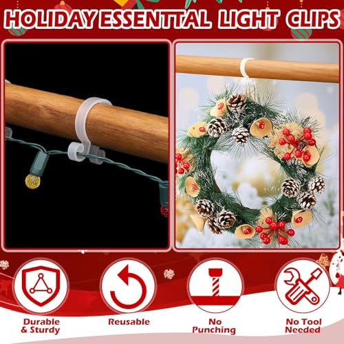 Yalikop 50 Pcs Christmas Banister Light Clips Railing Hook, White,