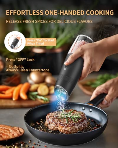 CIRCLE JOY Black Charging Base Electric Salt & Pepper Grinder Set - Auto & Adjustable Coarseness