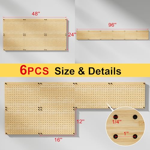 VOIMO Bamboo Pegboard Organizer Set, 6 Panels (16"x12")