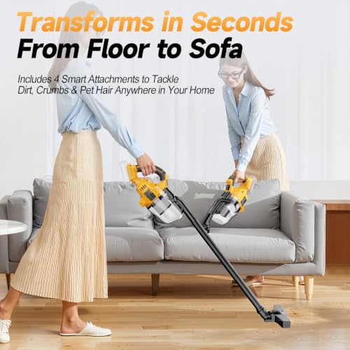Yellow Cordless Handheld Vacuum Cleaner Compatible with DeWalt Batteries – Lightweight & Strong Suction