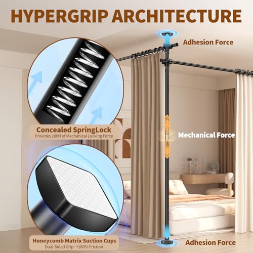 Daurore Paw Black Room Divider Curtain Rod 28-140 Inch No-Drill Adjustable