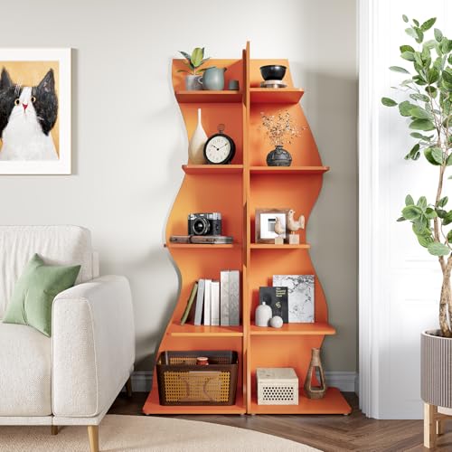 LITTLE TREE Small Corner Shelf - Orange 1 Pack, 5-Tier Wall Wavy Bookshelf