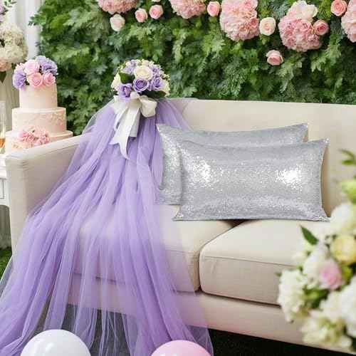 Poise3EHome 12x20inches Silver Throw Pillow Covers Sequin Decorative Pillow Cases for Couch, Bed, Living Room, Christmas (Silver, 1PCS)