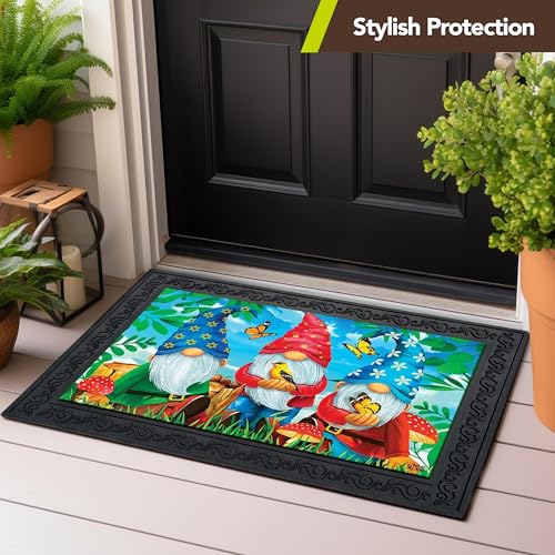 Outdoor Rubber Doormat Tray with Floral Design - Heavyweight Recycled Rubber