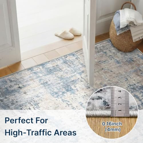 Syrlfar 8x10 Blue Washable Abstract Area Rug for Living Room & Bedroom