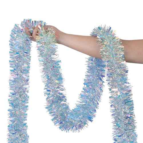 Christmas Tinsel Garland for Xmas, Wedding, Birthday, Home Party Decor, Shiny and Reusable 20 Ft Holiday Christmas Tree Garland Decoration (Light Blue)