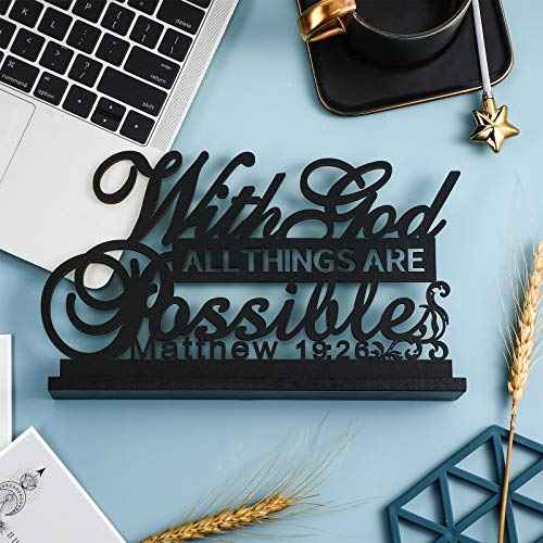 Jetec Inspirational Table Art with God All Things Are Possible Positive Sign Home Table Decoration, Motivational Centerpieces Letter Sign Wooden for Faith Motivational Decor (with Lord Possible)