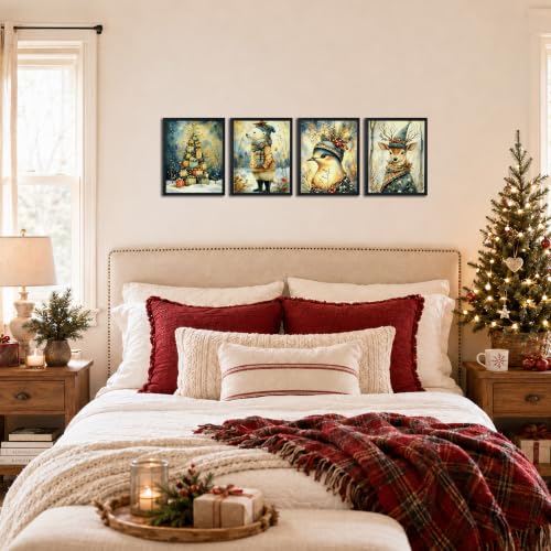 ZNGFON Rustic Winter Forest Animal Christmas Wall Art Prints 8x10 Set of 4 - Winter 20