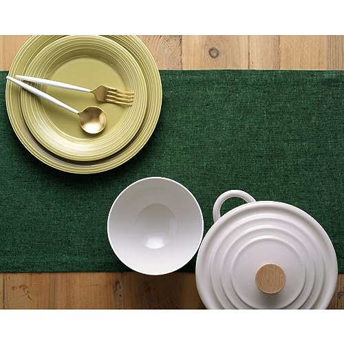 Solino Home 100% Linen Forest Green Table Runner 14 x 72 Inch, 72in Long