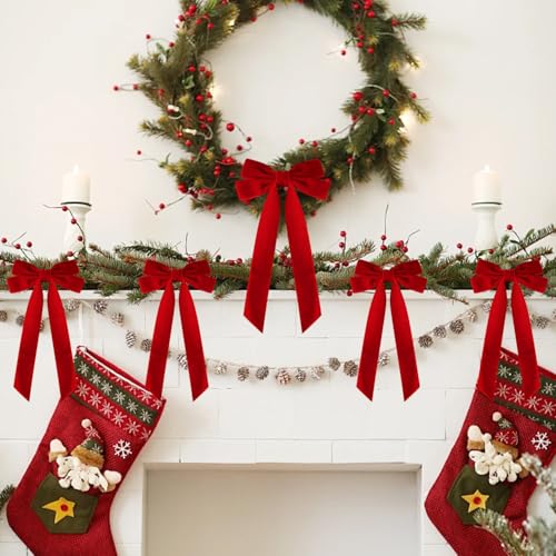 RIICFDD Double-Ear Red Velvet Christmas Bow - Holiday Gift Wrapping & Decor, 12pcs
