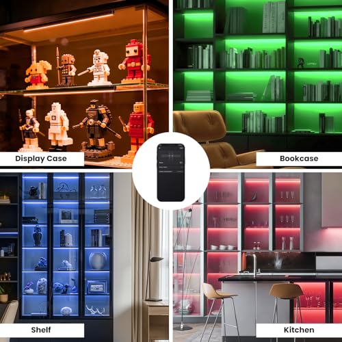 Black RGB LED Shelf Lights 4 Pack 12.5In Smart WiFi Dimmable Bookcase & Display Lighting