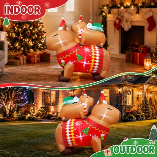 6ft Outdoor Christmas Inflatable Tur tle Capybara with LED Lights - Yard Decor