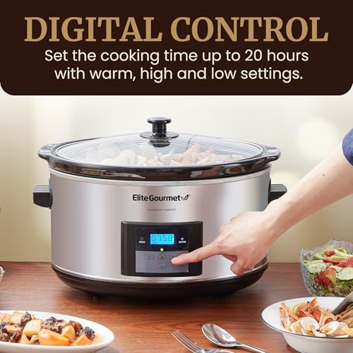 Elite Gourmet 8.5 Qt Digital Slow Cooker - Stainless Steel/Black Programmable