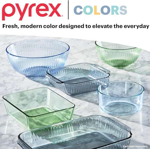Pyrex Colors Tinted 6 Pack Food Storage Container Set - Small, Medium, Large with Snug Fit Lids - Green and Blue Variations