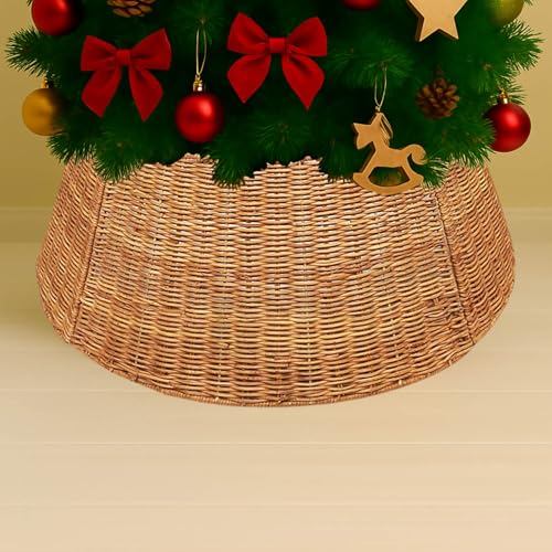 Xavia Handicrafts Woven Rattan Christmas Tree Collar 27 Inch - Rustic Tree Stand Cover