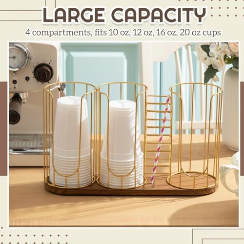 Coffee Cup Dispenser Organizer with Wooden Base - 4 Compartments, Color 2