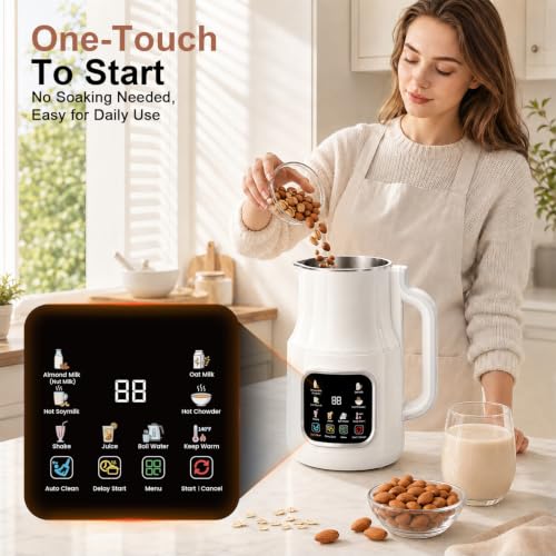 Flelano 11-in-1 White Electric Milk Maker, 46oz Multi-Functional Plant & Nut Milk Brewer