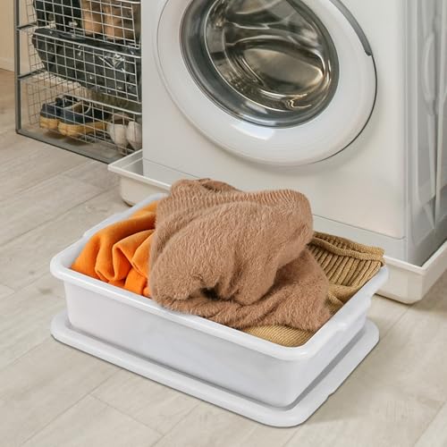 3-Pack Commercial Plastic Bus Tubs with Lids – 13L Food Service Storage & Wash Basins