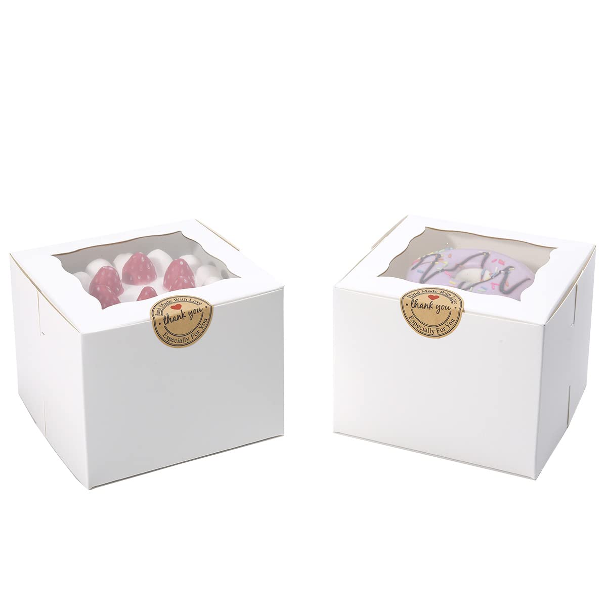 Huoshange Cookie Boxes with Window 5x5x3.5 Inch[50 Pack] Premium White Bakery Boxes,Mini Treat Box, Pastry Box for Mini Bundt Cake and Individual Cheesecakes