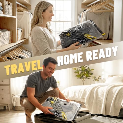 WellMall Cordless Vacuum Storage Bags 18 Pack - Space Saver Compression Set with Reusable Transparent Bags for Travel & Home Organization - Variation E