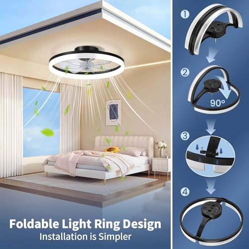 Black 20-Inch Low Profile Ceiling Fan with Light and Remote Control