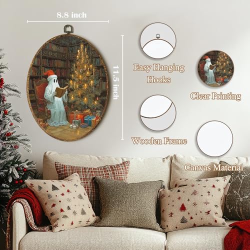 Lengues Christmas Ghost Oval Wall Art - Dark Academia Holiday Decor, 8.5x11.5 Inch, Color-14