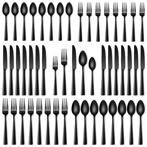 Black 40-Piece Stainless Steel Flatware Set for 8 - Modern Dinner Cutlery