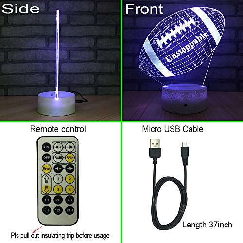 FlyonSea Football lamp, Rugby Ball Bedside Lamp 7 Colors Change + Remote Control with Timer Kids Night Light Optical Illusion Lamps for Kids Lamp As a Gift Ideas for Boys