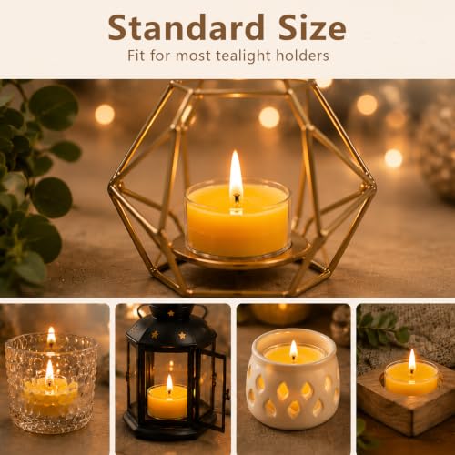 Unscented Beeswax Tea Lights Candles 48 Pack - Yellow, 4 Hour Burn Time